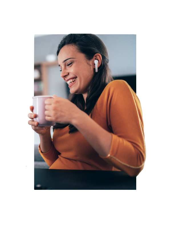 woman drinking coffee on a brandforma call
