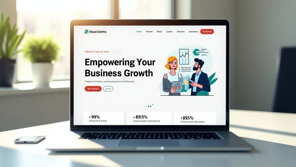 Modern business homepage design mockup on a laptop screen showcasing clear headline, CTA button, and professional layout for conversion optimization.