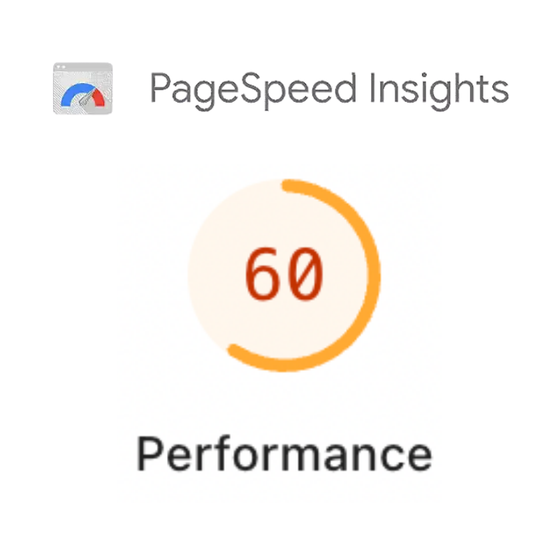 Google PageSpeed Insights results showing mobile performance score of 60